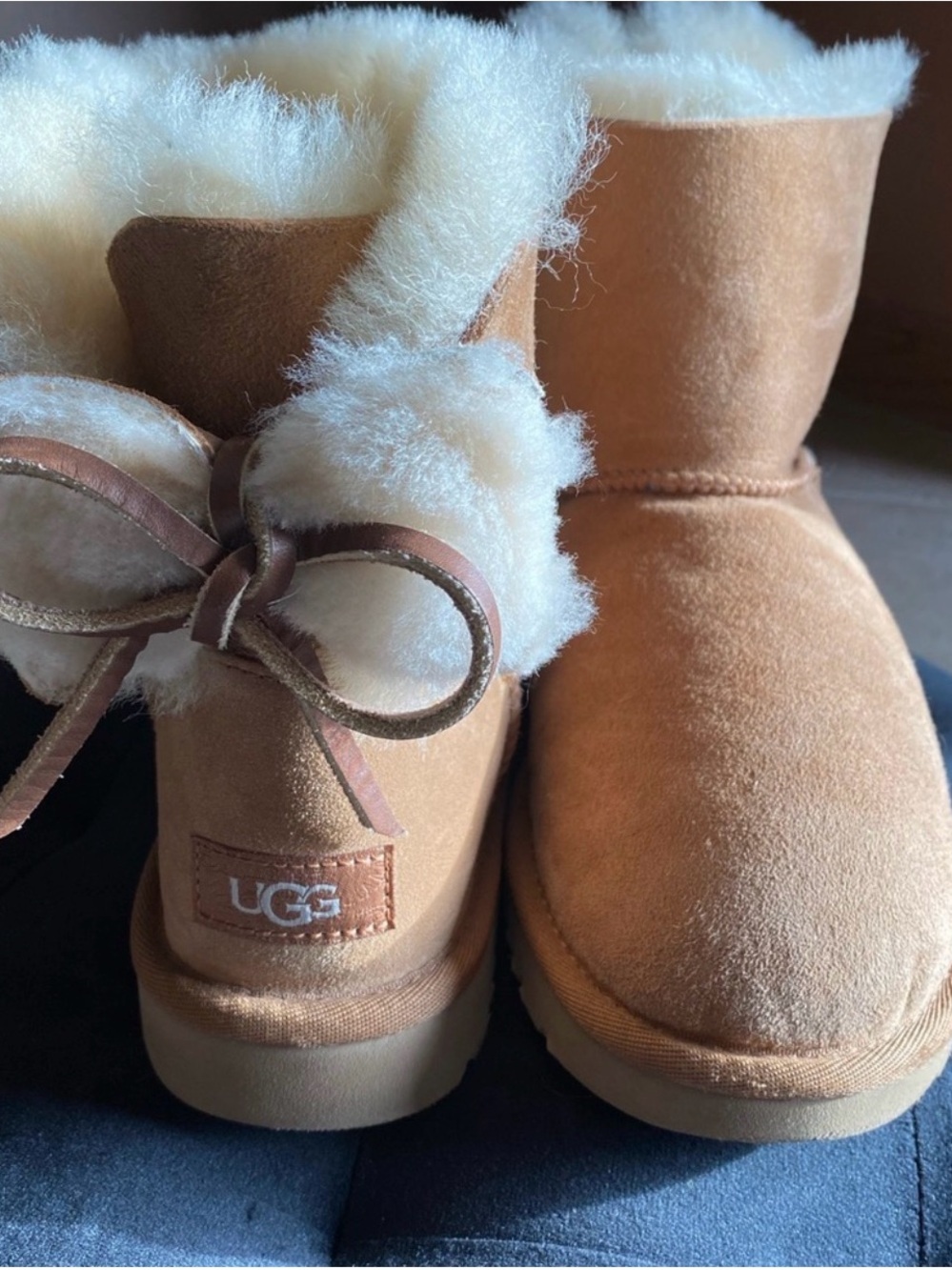 UGG Chestnut Short Shearling Back-Bow Boots